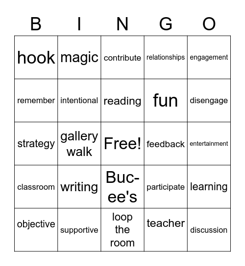 Student Engagment Bingo Card