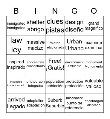 Vocabulary Bingo Card