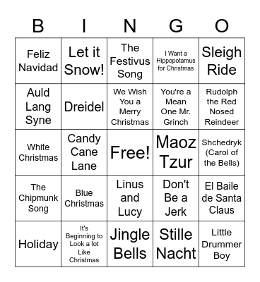 Holiday Music Bingo Card