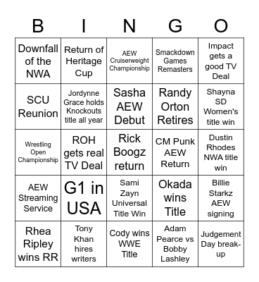 2023 Wrestling Bingo Card