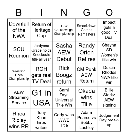 2023 Wrestling Bingo Card