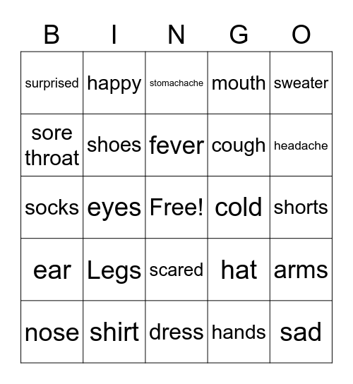 Vocab Review Bingo Card