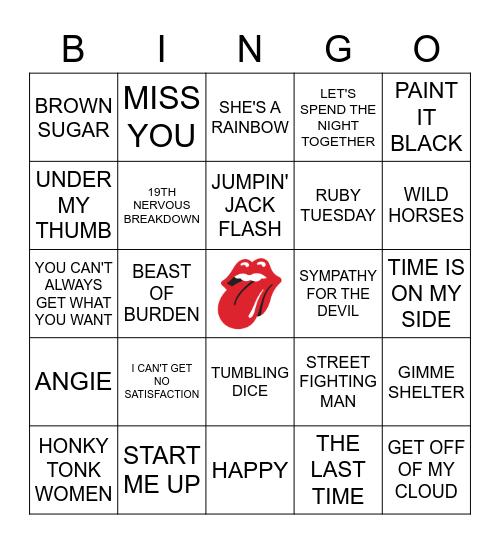 Rolling Stones Bingo Card