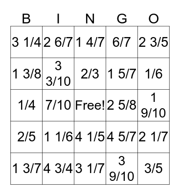 Simplify Fractions 2 Bingo Card