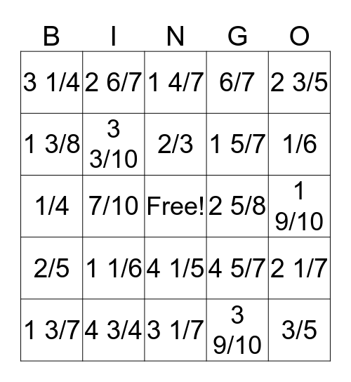 Simplify Fractions 2 Bingo Card