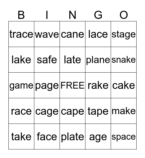 LONG A WORDS Bingo Card