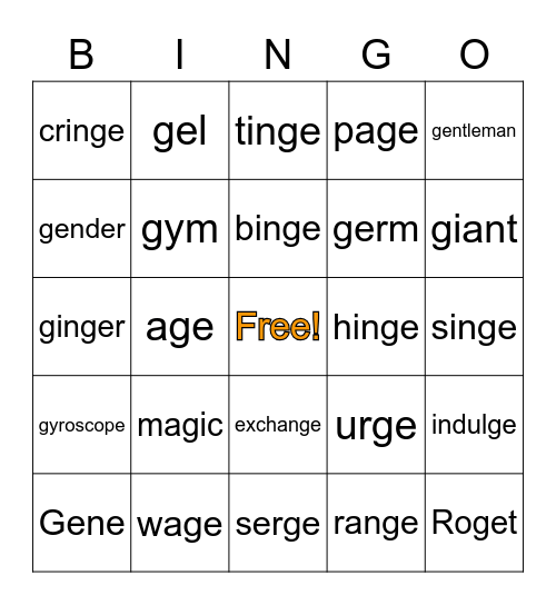 SPIRE5: Soft g Bingo Card