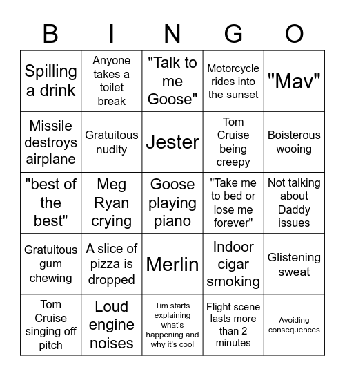 Top Gun Bingo Card