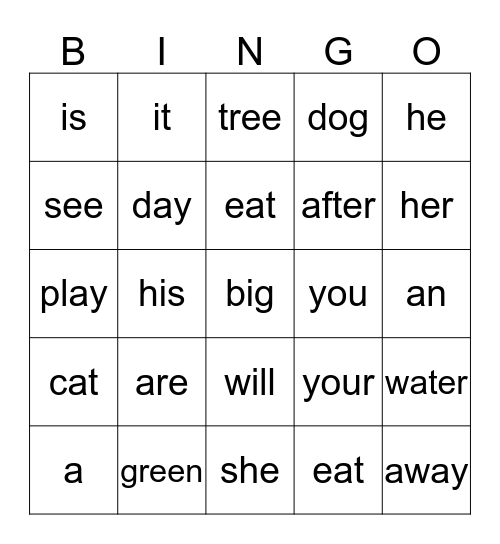 Beginner English Bingo Card