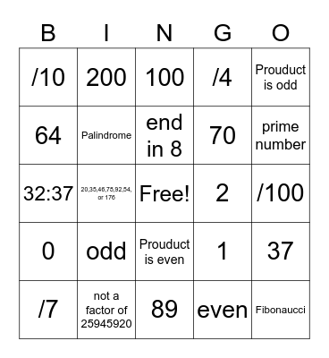 Untitled Bingo Card