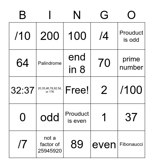 Untitled Bingo Card