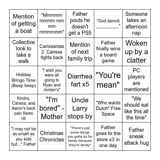 Holiday Bringo Time (Beep beep) Bingo Card