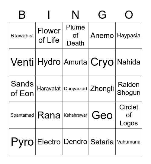 Albedo Bingo Card