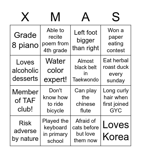 GYC Bingo Card