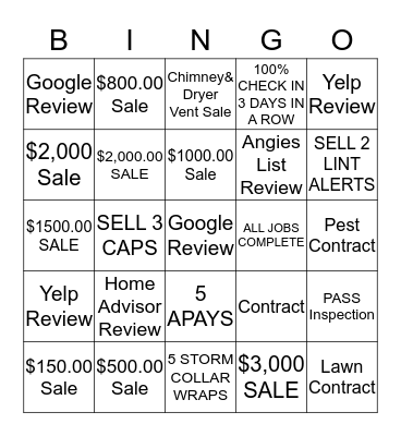 BINGO INCENTIVE Bingo Card