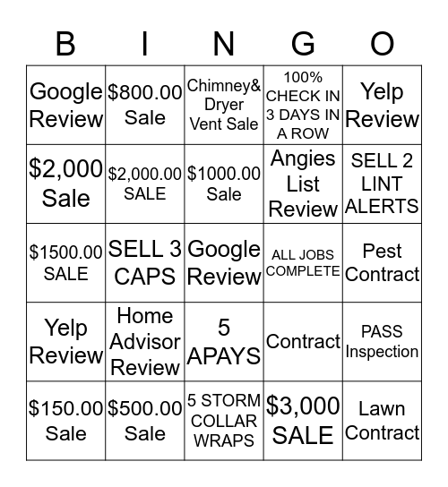 BINGO INCENTIVE Bingo Card