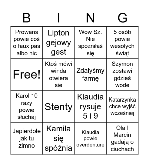 Bingo Dnia Bingo Card