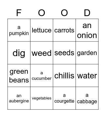 Fresh Food Bingo Card