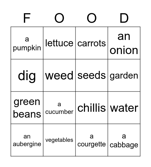 Fresh Food Bingo Card