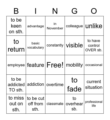 Vocabulary - lessons nr 1 Bingo Card