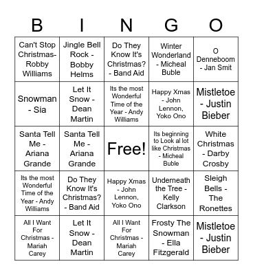 Kerstmis Bingo Card