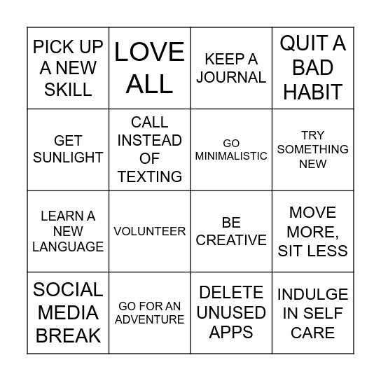 RESOLUTIONS Bingo Card