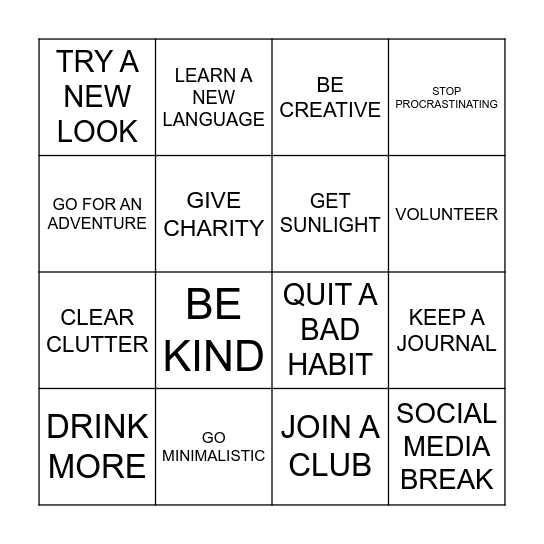 RESOLUTIONS Bingo Card