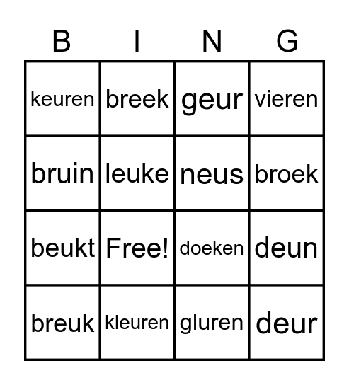 Oefenen met de 'eu' Bingo Card