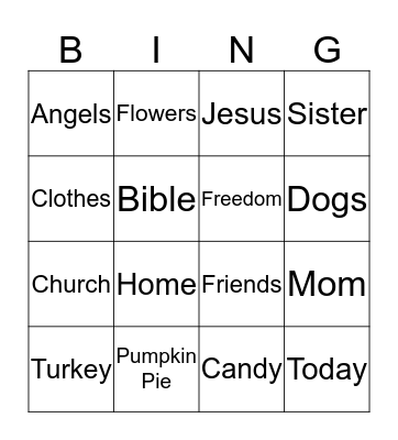 Thankful Thanksgiving Bingo Card