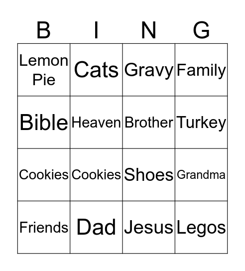 Thankful Thanksgiving Bingo Card