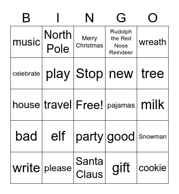 Words of Christmas Bingo Card