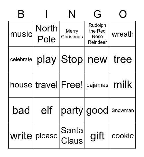 Words of Christmas Bingo Card