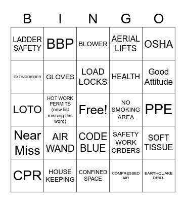 Safety Bingo Card