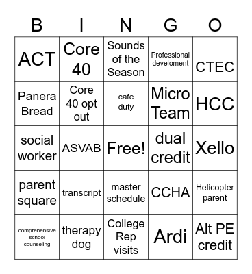 Counselor Bingo Card