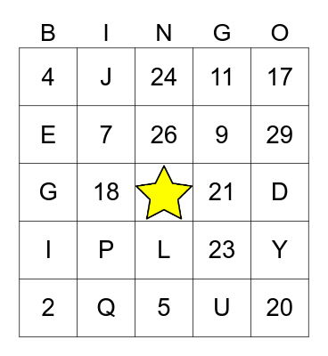 Number 1-31 and Alphabet Bingo Card