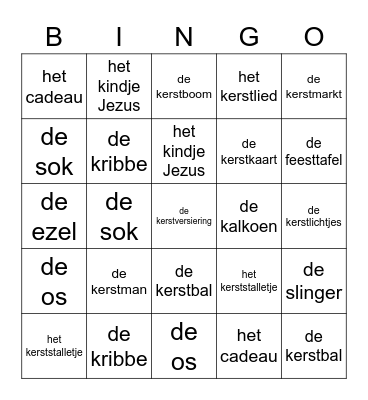 kerst Bingo Card