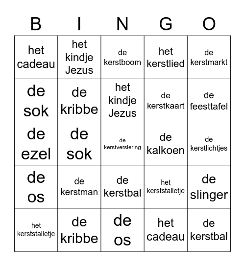 kerst Bingo Card