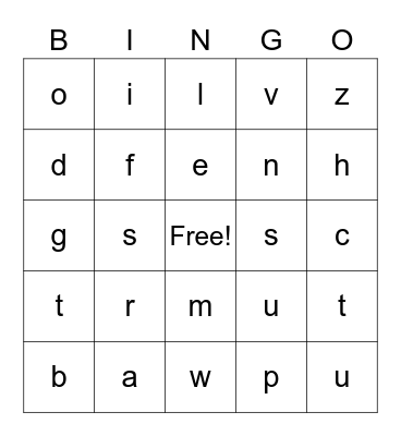 Letter Sounds Bingo Card