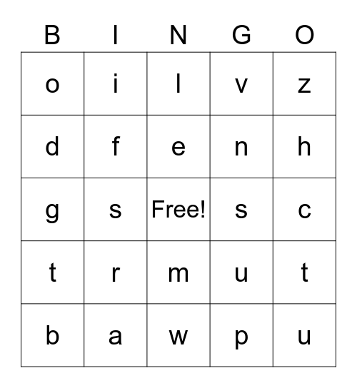 Letter Sounds Bingo Card