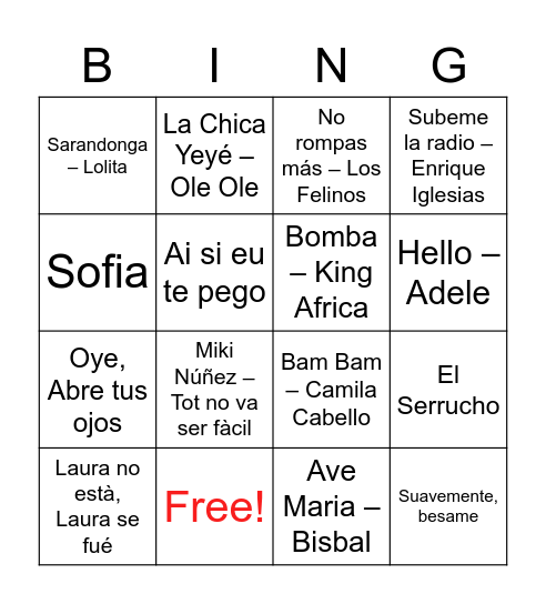 BINGO MUSICAL Bingo Card