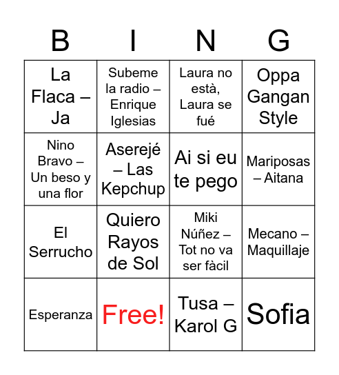 BINGO MUSICAL Bingo Card