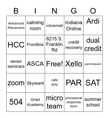 Counselor Bingo Card