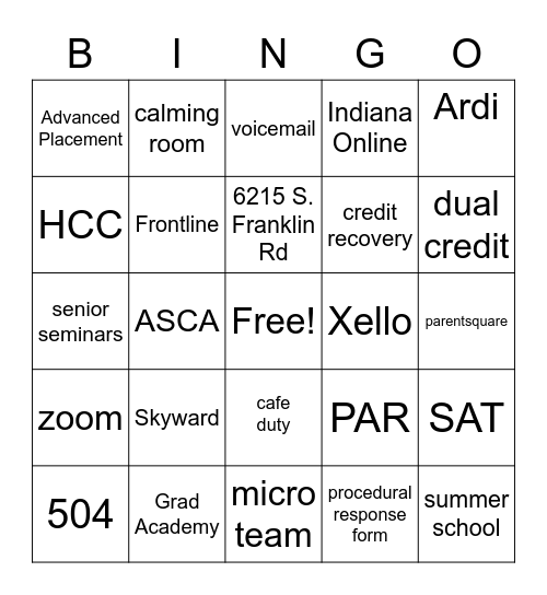 Counselor Bingo Card