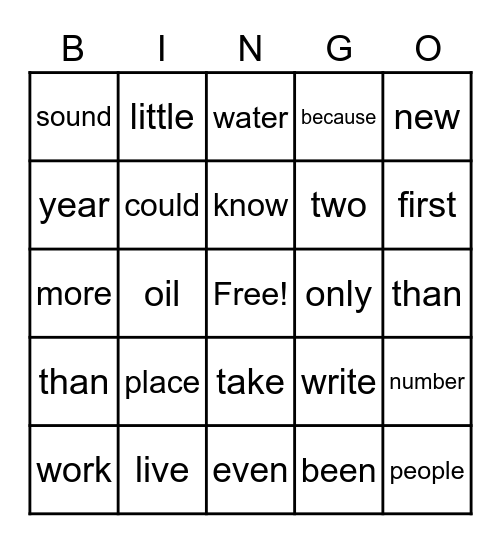 most common words 11 Bingo Card