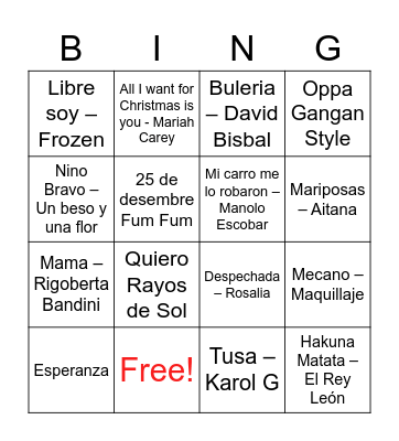 BINGO MUSICAL Bingo Card