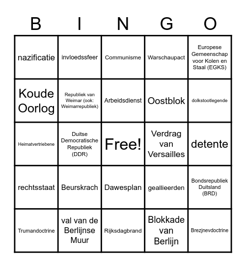 Begrippen HC Duitsland Bingo Card