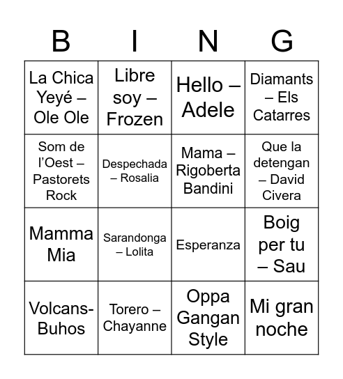 BINGO MUSICAL Bingo Card