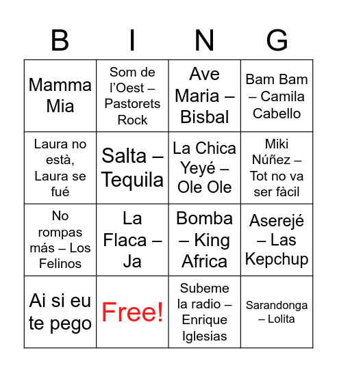 BINGO MUSICAL Bingo Card