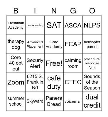 Counselor Bingo Card