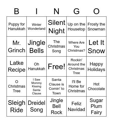 Holiday Song Bingo* Bingo Card